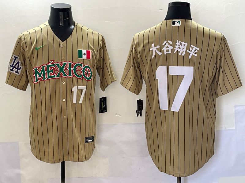 Men Los Angeles Dodgers 17 Ohtani Brown Stripe Mexico Joint Name 2025 Nike MLB Jersey style 36
